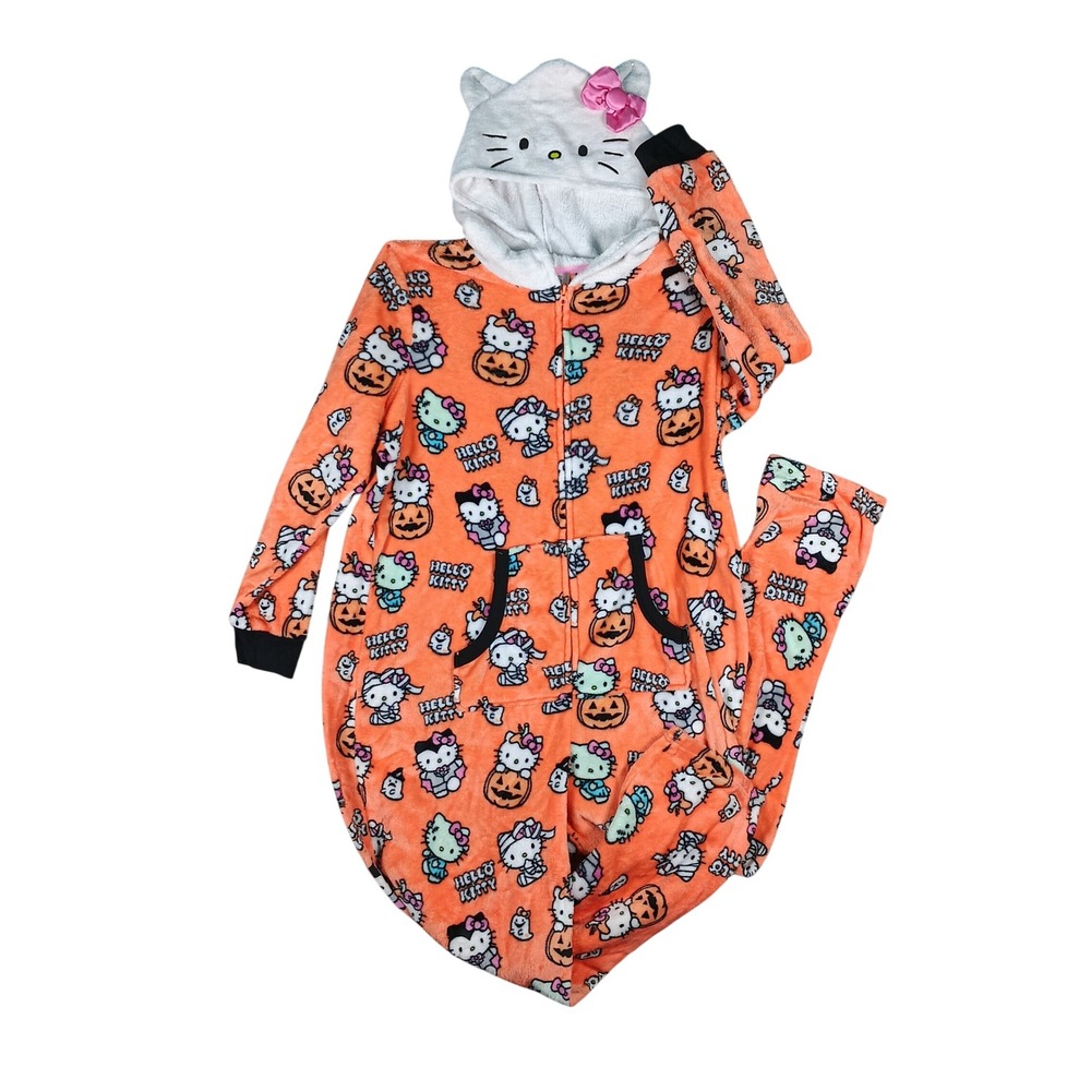 Hello Kitty One Piece Pajamas Womens 3X Orange Halloween Fleece Kawaii